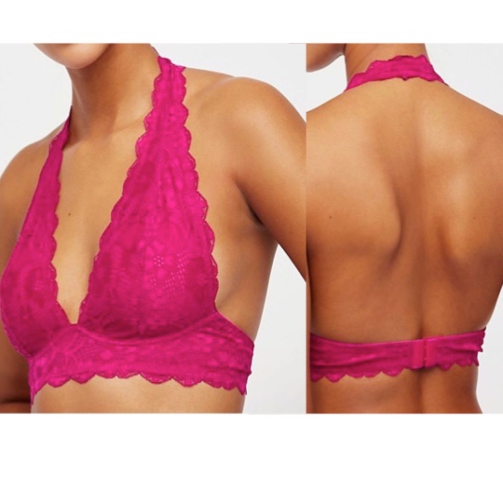 Free People Galloon Lace Halter Bra Plunging Neckline Size S